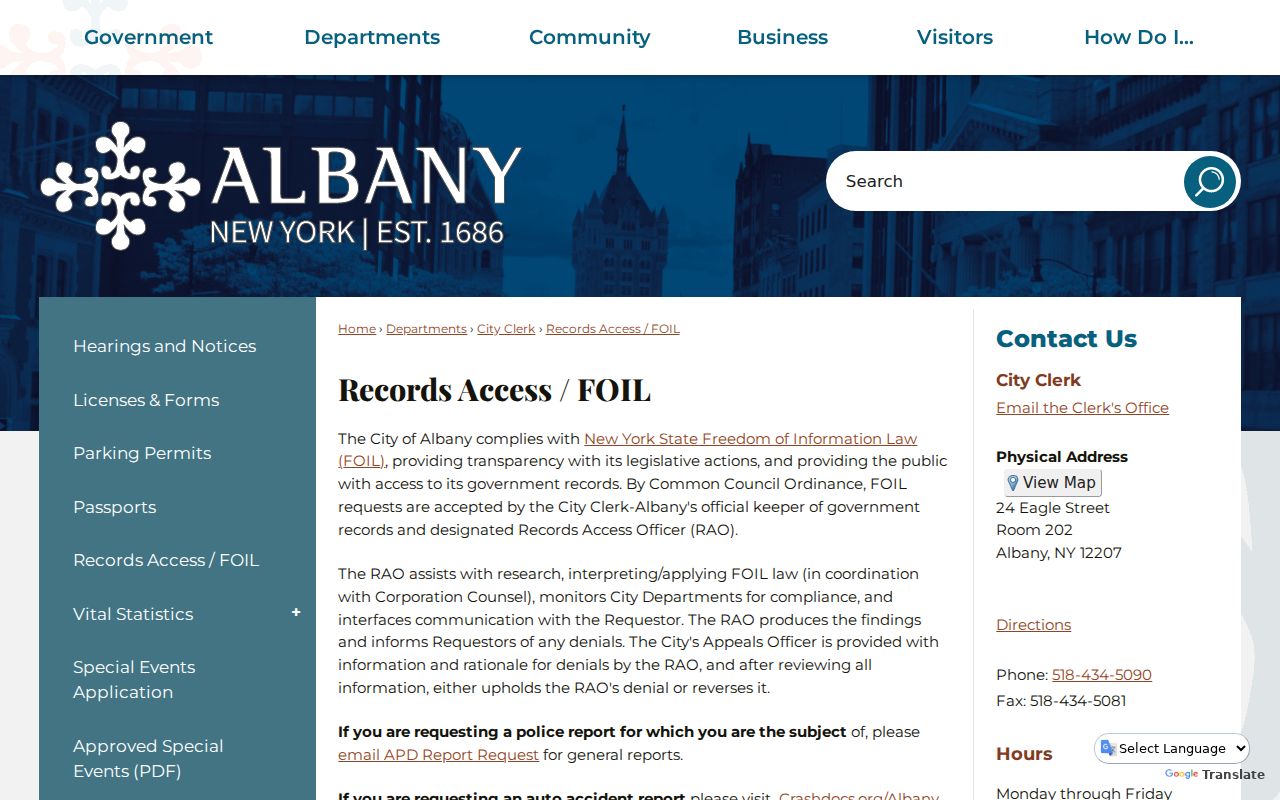 Albany residents directory City FOIL records access page