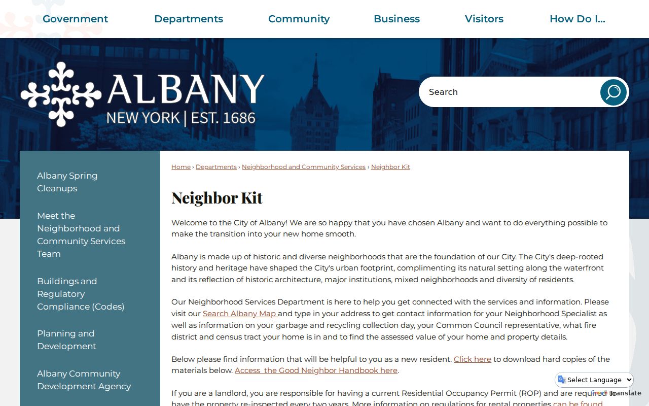Albany neighbors City Neighbor Kit address-search information