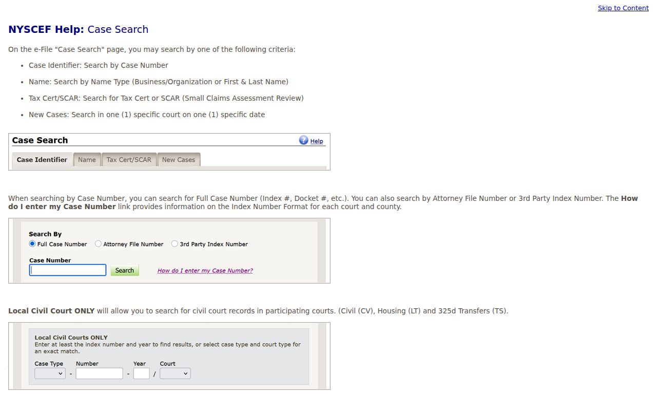 Albany resident lookup NYSCEF case search fields